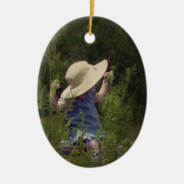 Little Girl on a Swing Ceramic Tree Decoration (Front)