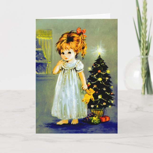 Little Girl On Christmas Eve Holiday Card (Front)