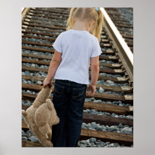 Little Girl On Railroad Tracks Poster