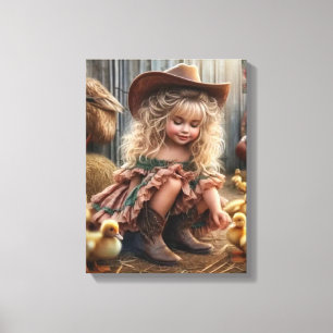Little Girl On The Farm Stretched Canvas Print