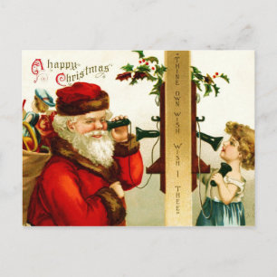 Little Girl on the Phone with Santa Claus Holiday Postcard