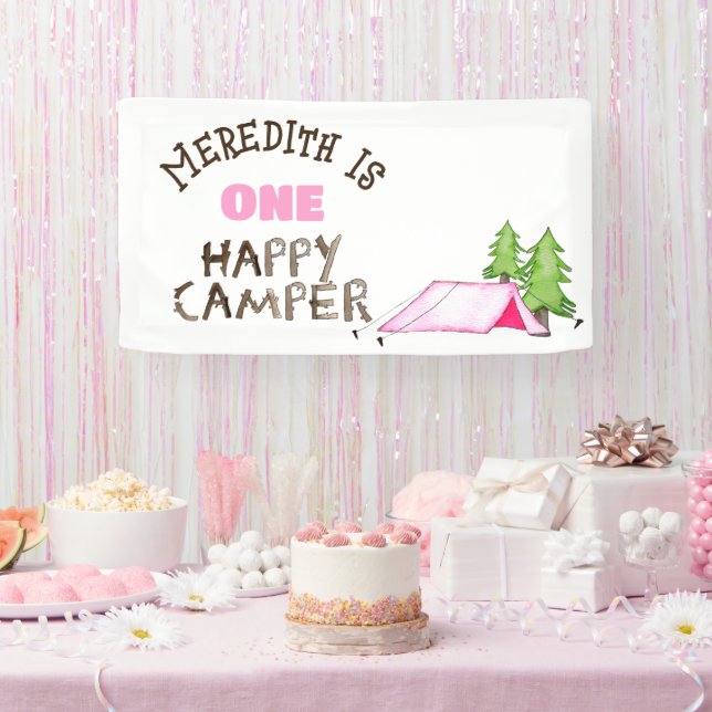 Little Girl One Happy Camper First Birthday Party Banner (Party)