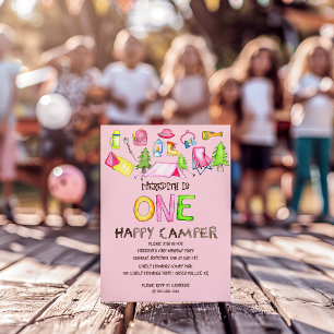Little Girl One Happy Camper First Birthday Party Invitation
