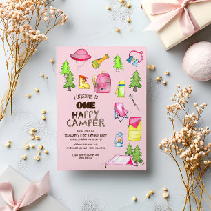 Little Girl One Happy Camper First Birthday Party Invitation