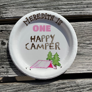 Little Girl One Happy Camper First Birthday Party Paper Plate