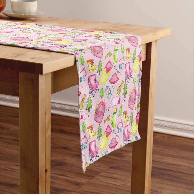 Little Girl One Happy Camper First Birthday Party Short Table Runner (In Situ)