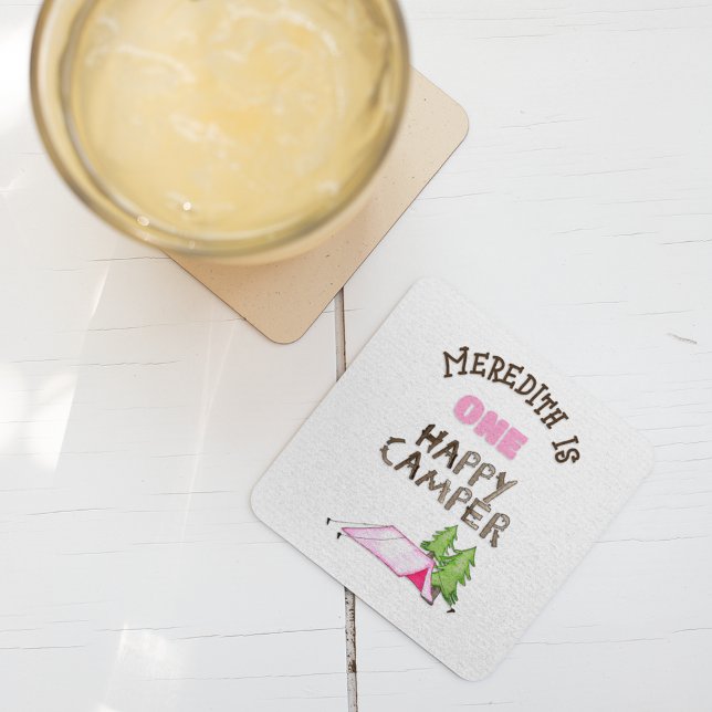 Little Girl One Happy Camper First Birthday Party Square Paper Coaster (Creator Uploaded)