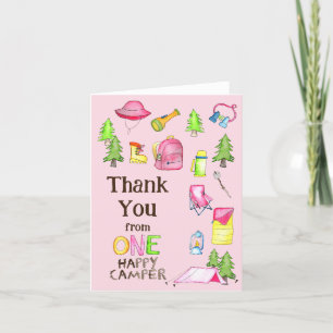 Little Girl One Happy Camper First Birthday Party Thank You Card
