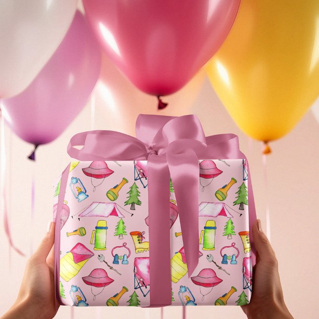 Little Girl One Happy Camper First Birthday Party Wrapping Paper (Creator Uploaded)