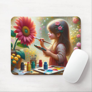 Little Girl Painting a Flower Mouse Mat