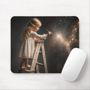 Little Girl Painting Night Stars Mouse Mat