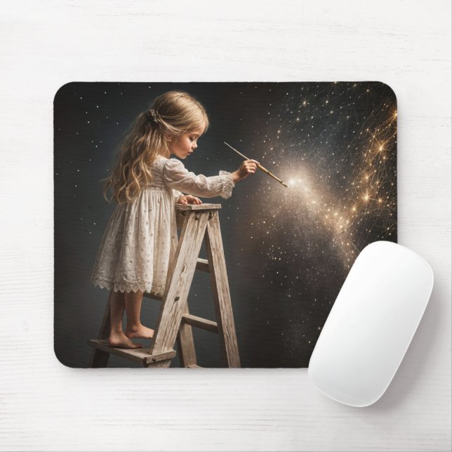Little Girl Painting Night Stars Mouse Mat (With Mouse)