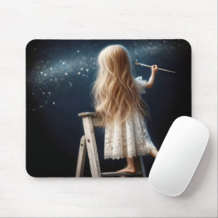 Little Girl Painting Stars In Night Sky Mouse Mat