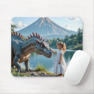 Little Girl Petting a Dinosaur Mouse Mat