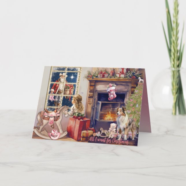 Little Girl, Pink Cowboy Boots for Christmas Card (Front)