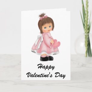 Little Girl Pink Dress Happy Valentine's Day Card