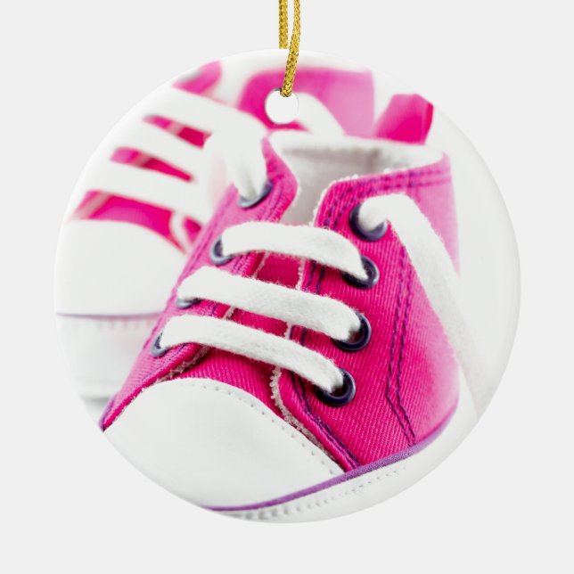 Little girl pink shoes sneakers ceramic tree decoration (Front)