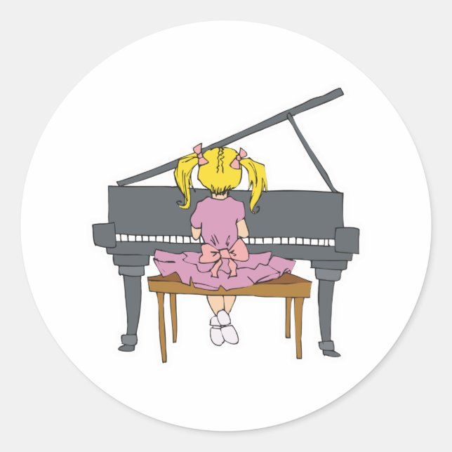 little girl playing piano classic round sticker (Front)