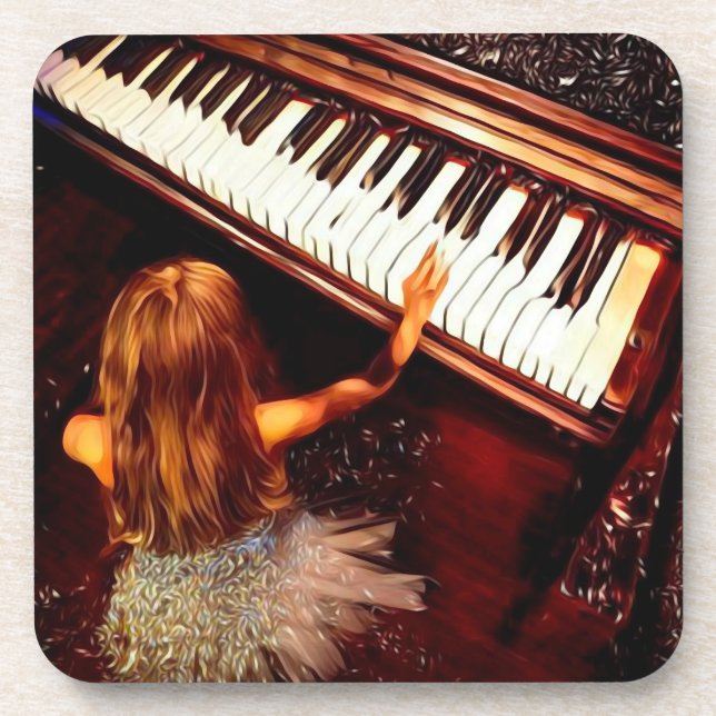 Little Girl Playing Piano Coaster (Front)