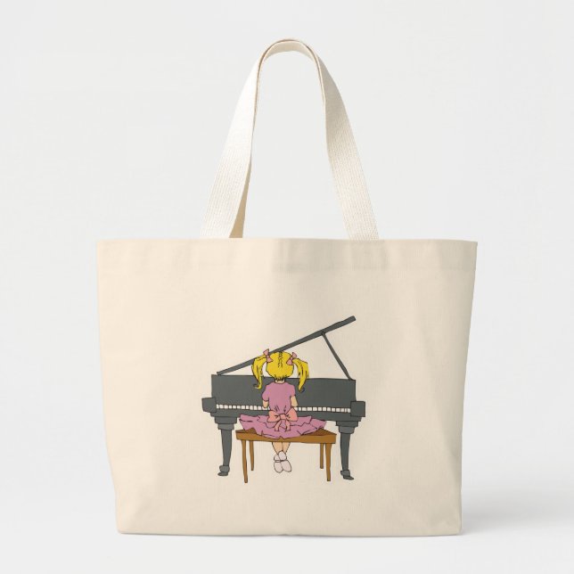 little girl playing piano large tote bag (Front)