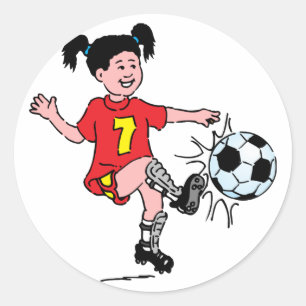 Little Girl Playing Soccer Classic Round Sticker