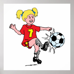 Little Girl Playing Soccer Poster