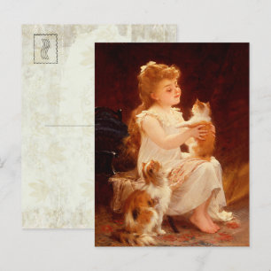 Little Girl Playing with the kitten (1893) Postcard