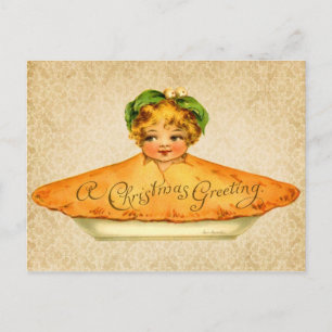 Little Girl popping out of Christmas Pie Holiday Postcard