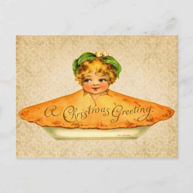 Little Girl popping out of Christmas Pie Holiday Postcard (Front)