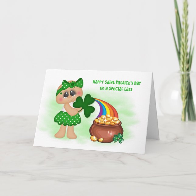 Little Girl, Pot of Gold, Rainbow, Saint Patrick's Card (Front)
