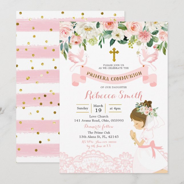 Little Girl Praying First Holy Communion Invitation (Front/Back)