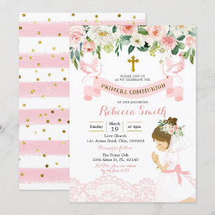 Little Girl Praying First Holy Communion Invitation