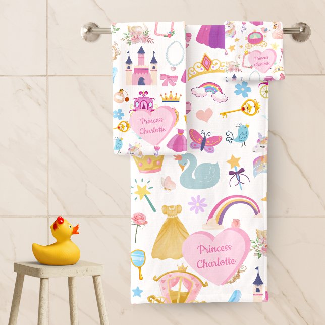 Little Girl Pretty Princess Fairy Tale Pattern Bath Towel Set (Creator Uploaded)