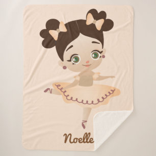 Little Girl Princess Ballerina with Bows, Beige Sherpa Blanket