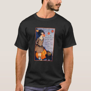 Little Girl Pumpkins Black Cat Hanging Apples Jack T-Shirt