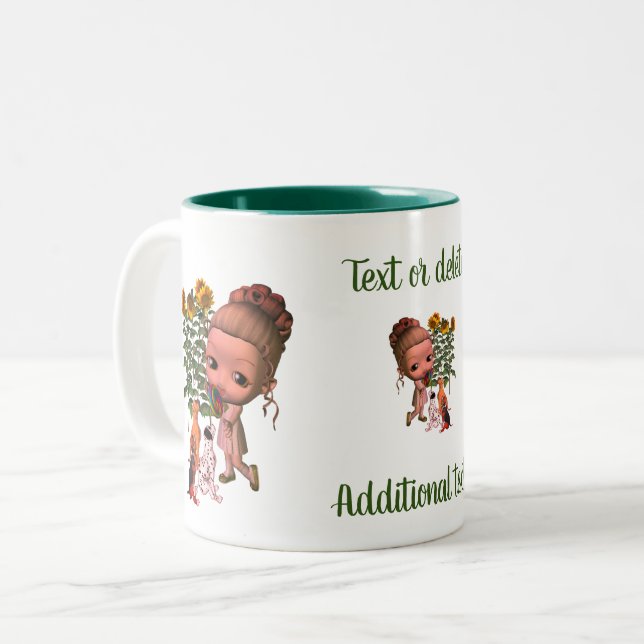Little Girl Puppies Cute Personalised  Two-Tone Coffee Mug (Front Left)