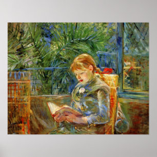Little girl, reading by Berthe Morisot Poster