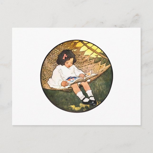 Little Girl reading in a hammock Postcard (Front)