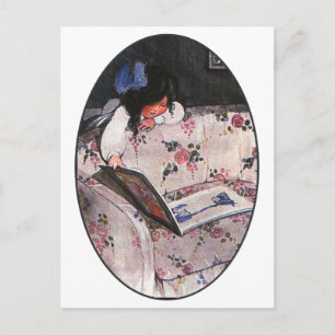 Little Girl reading over sofa Postcard