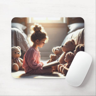 Little Girl Reading To Teddy Bears Mouse Mat