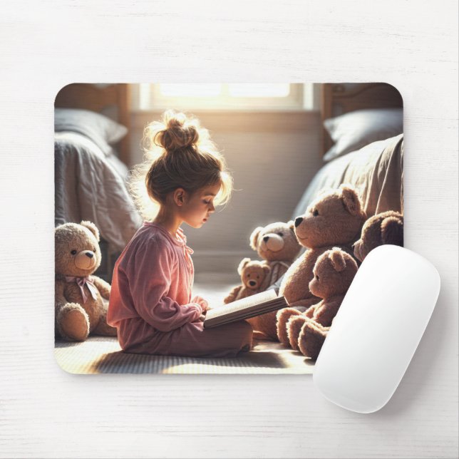Little Girl Reading To Teddy Bears Mouse Mat (With Mouse)