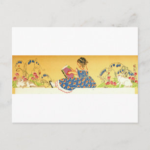 Little Girl reading with bunnies Postcard