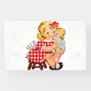 Little girl retro vintage doll child banner