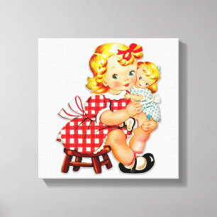 Little girl retro vintage doll child canvas print