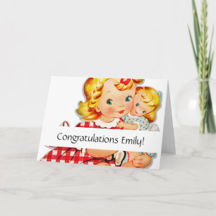 Little girl retro vintage doll child card