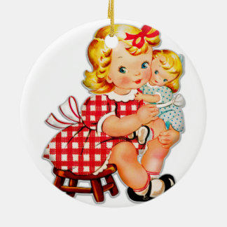 Little girl retro vintage doll child ceramic tree decoration