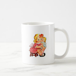 Little girl retro vintage doll child coffee mug