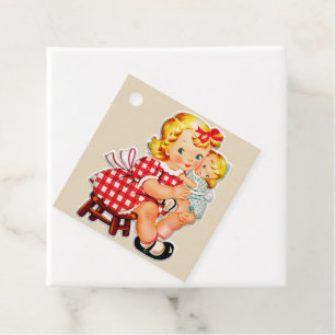 Little girl retro vintage doll child favour tags