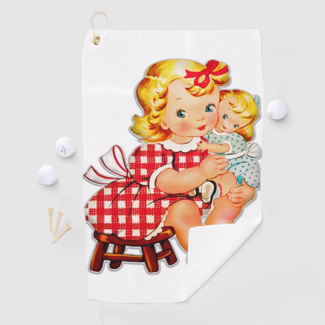 Little girl retro vintage doll child golf towel (InSitu)