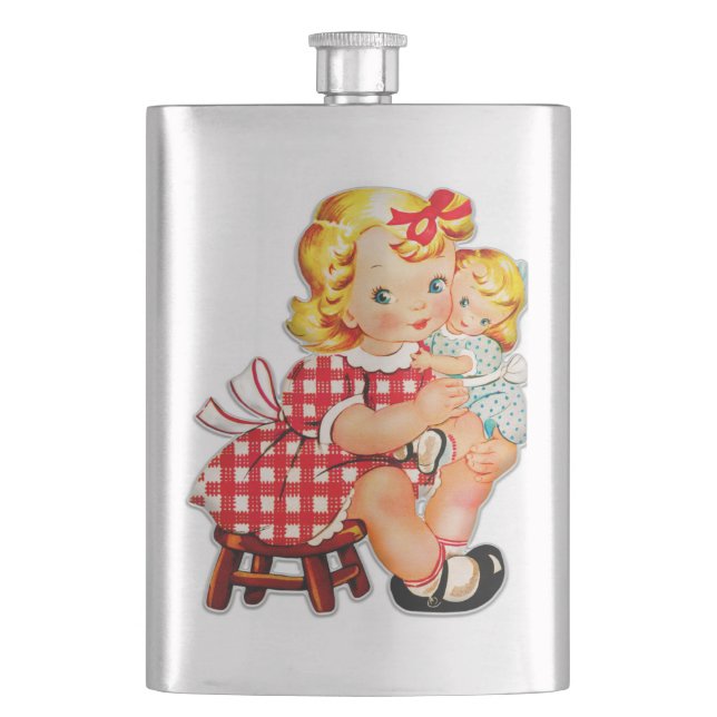Little girl retro vintage doll child hip flask (Front)